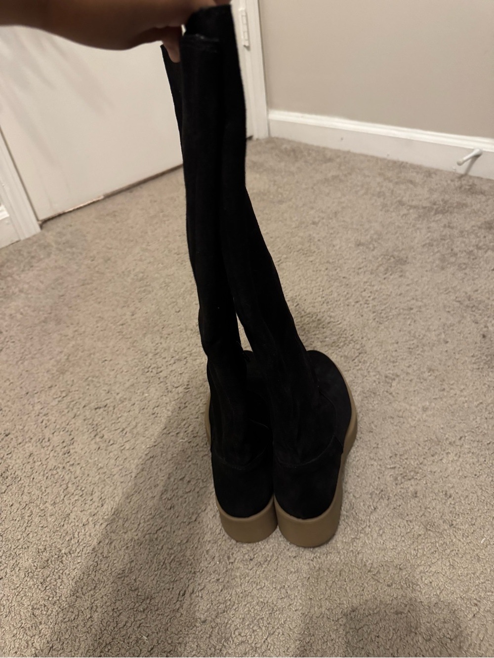 FREE PEOPLE Phoenix Tall Slouch Suede Boots Black, Size 7.5/37 1/2 - Picture 6 of 9